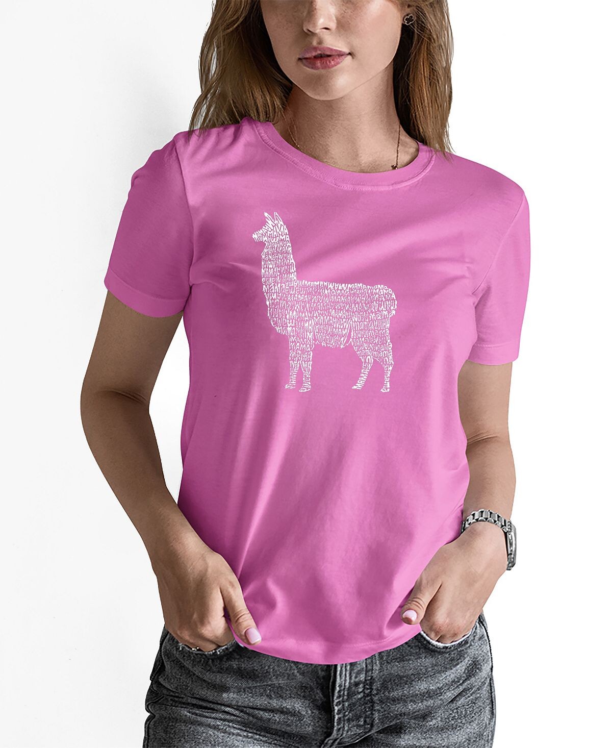 

Женская футболка llama mama word art LA Pop Art, розовый