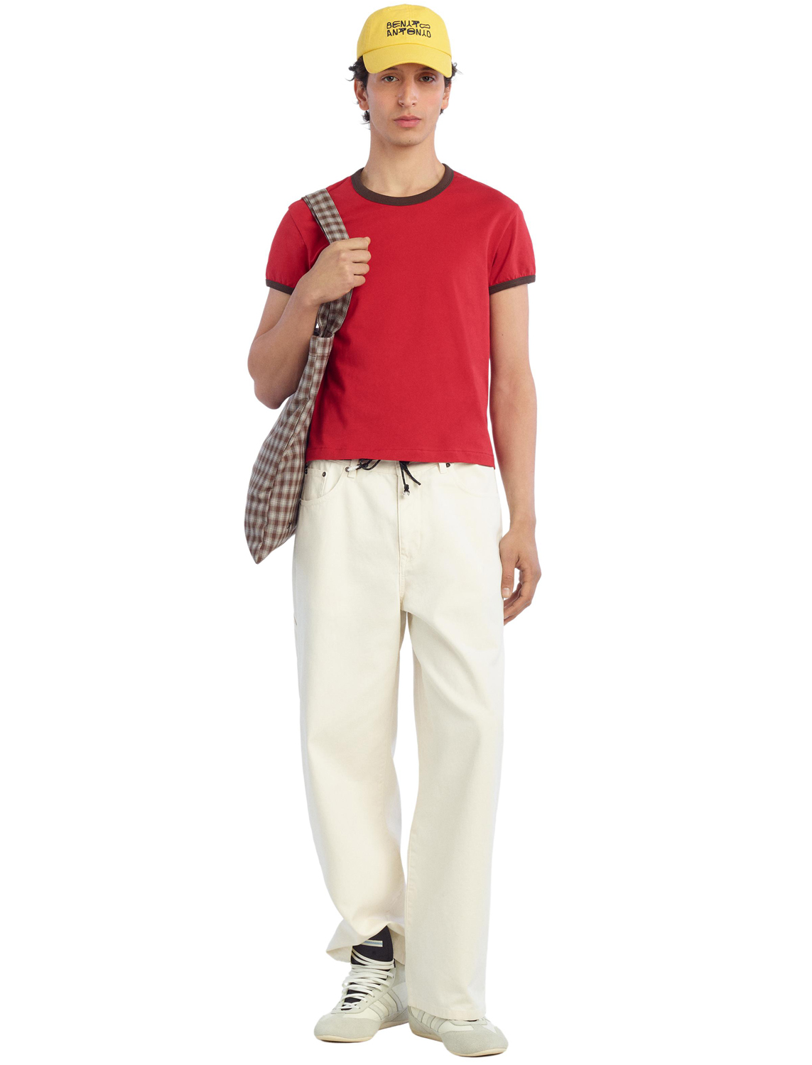 Футболка Zara Benito Antonio Collection Slim Cropped Rib Contrast, красный