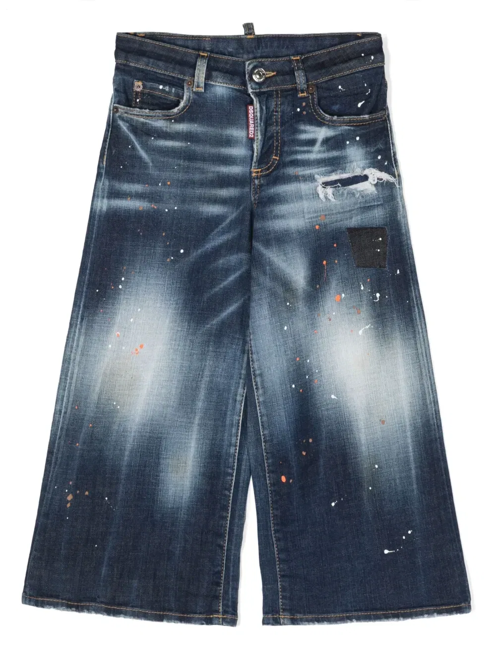 Джинсы широкого кроя с эффектом разбрызганной краски Dsquared2 Kids, синий
