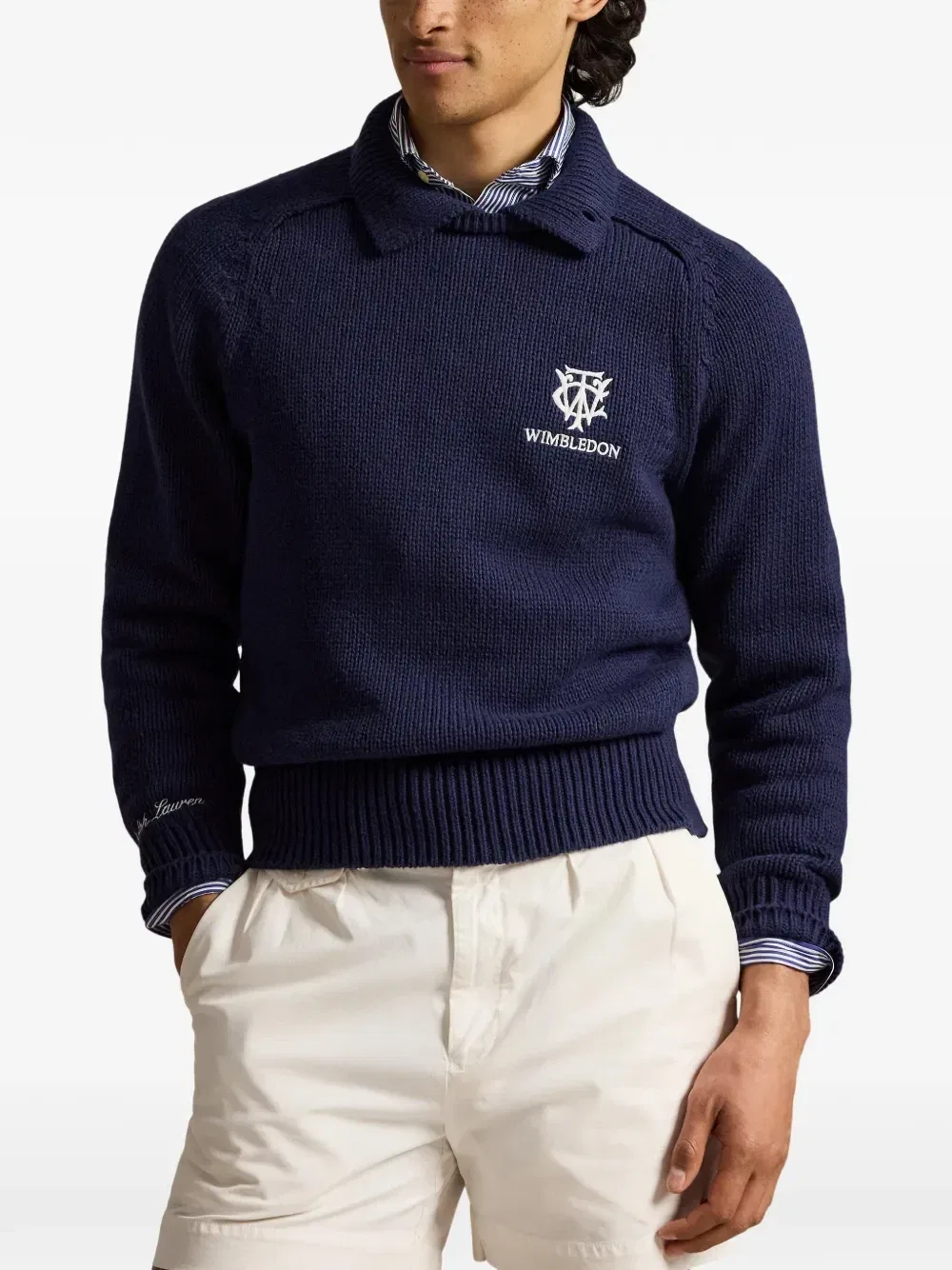 Свитер с вышивкой и ворником поло Polo Ralph Lauren, синий — фото 4