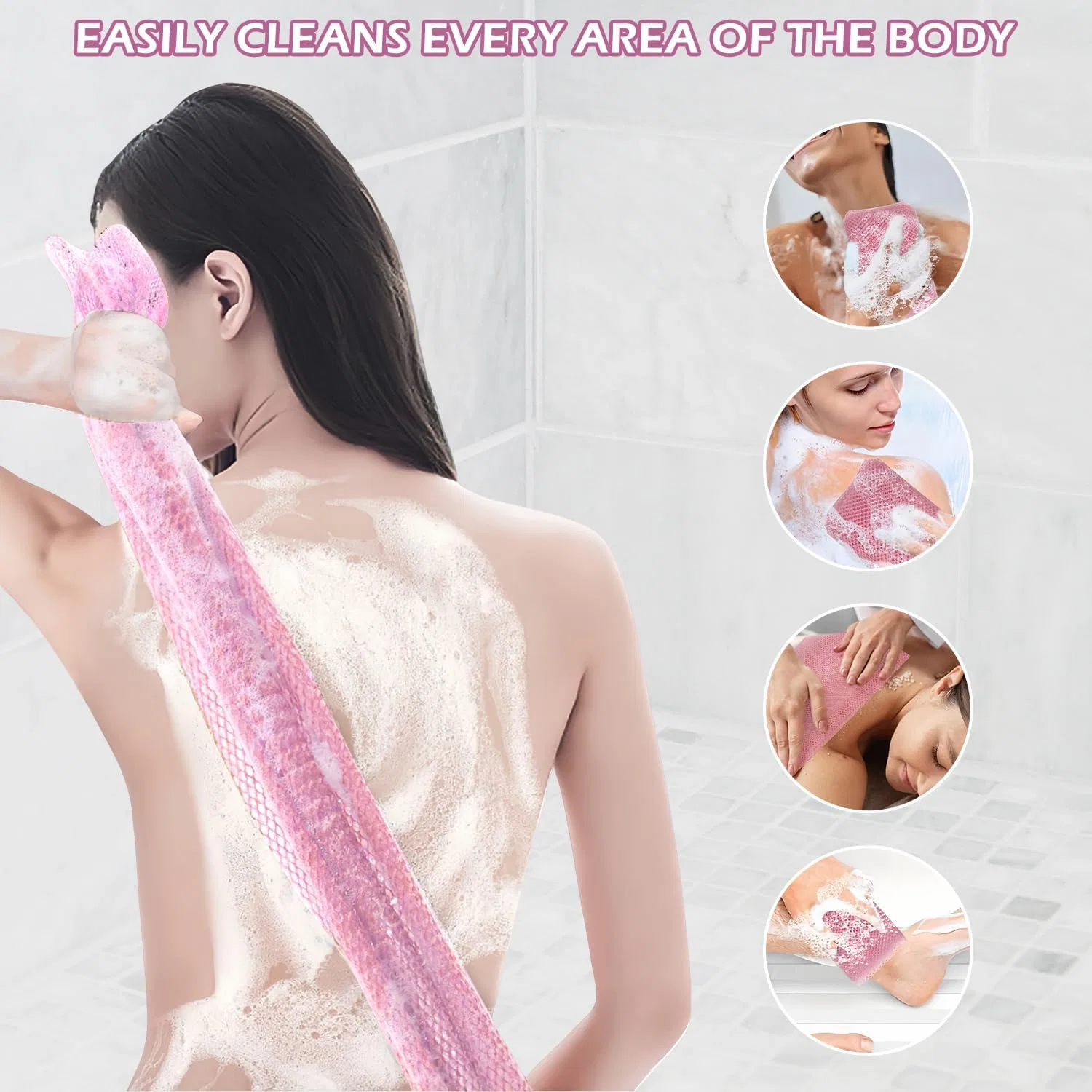Мочалка африканская сетка ELNX, 2 шт, 31.5 дюймов, Black + Pink — фото 4
