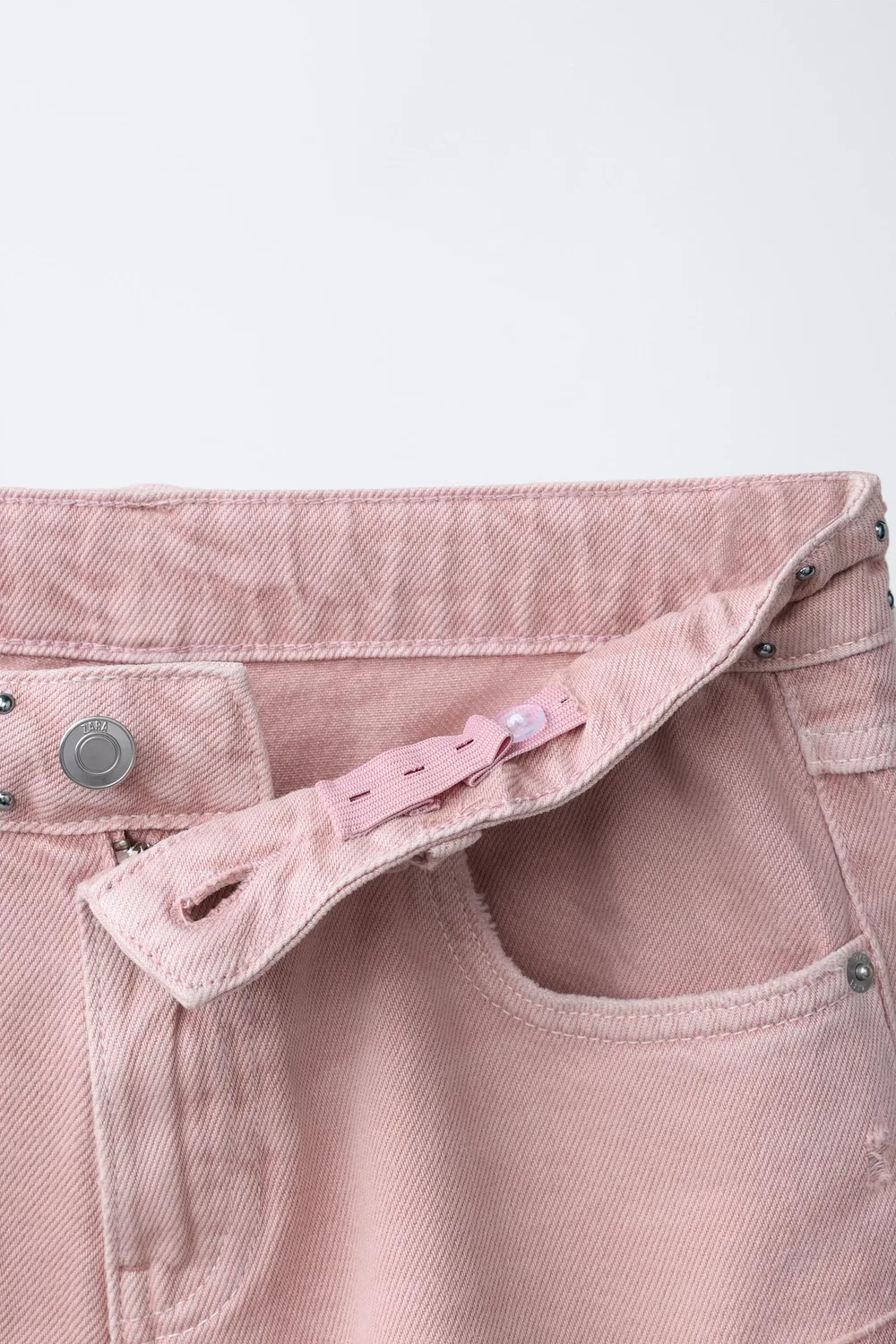 Джинсовые шорты-бермуды с нашивкой в виде звезды и заклепок ZARA, Pink — фото 3