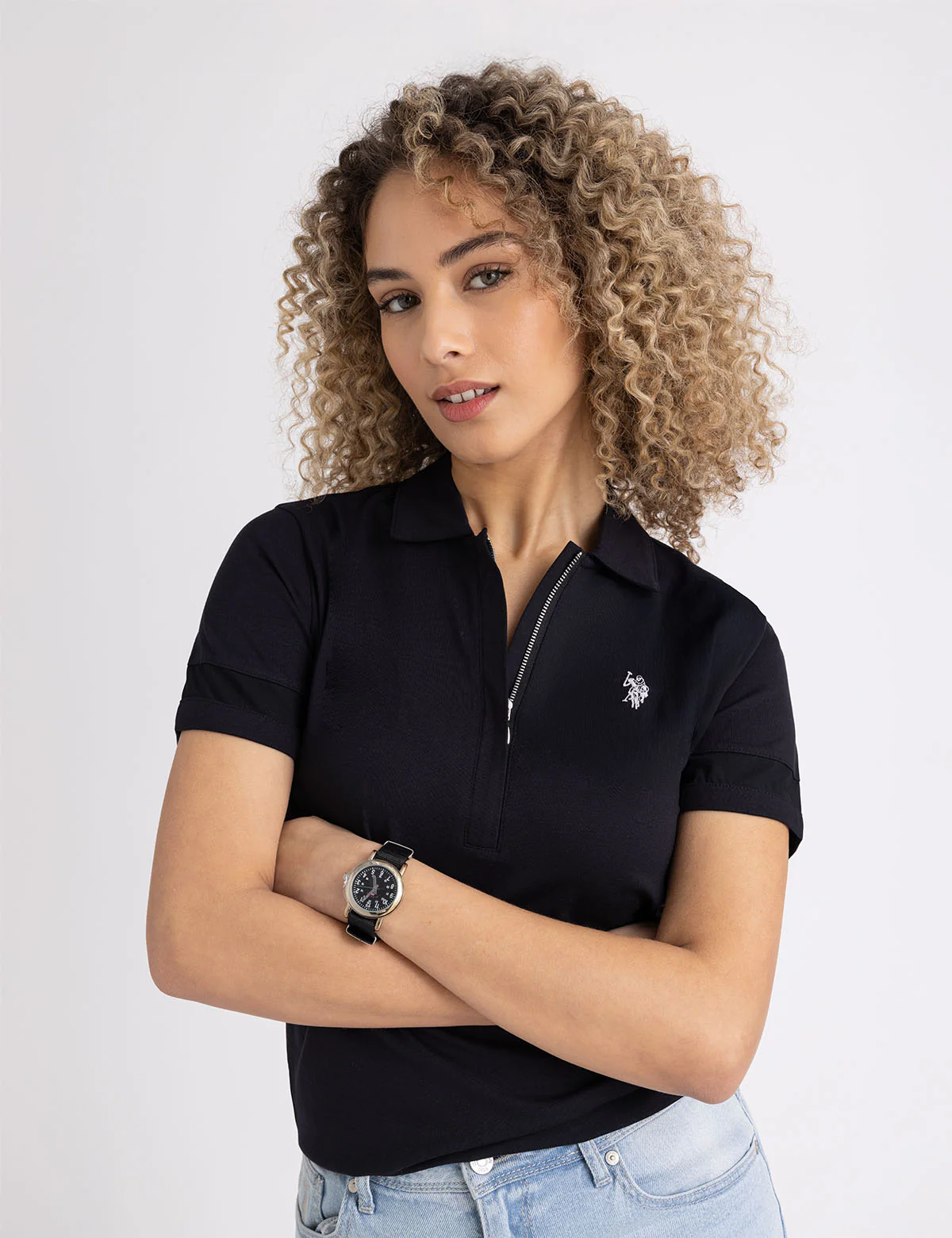 

Футболка-поло U.S. Polo Assn Mesh Panel Zip Up, черный