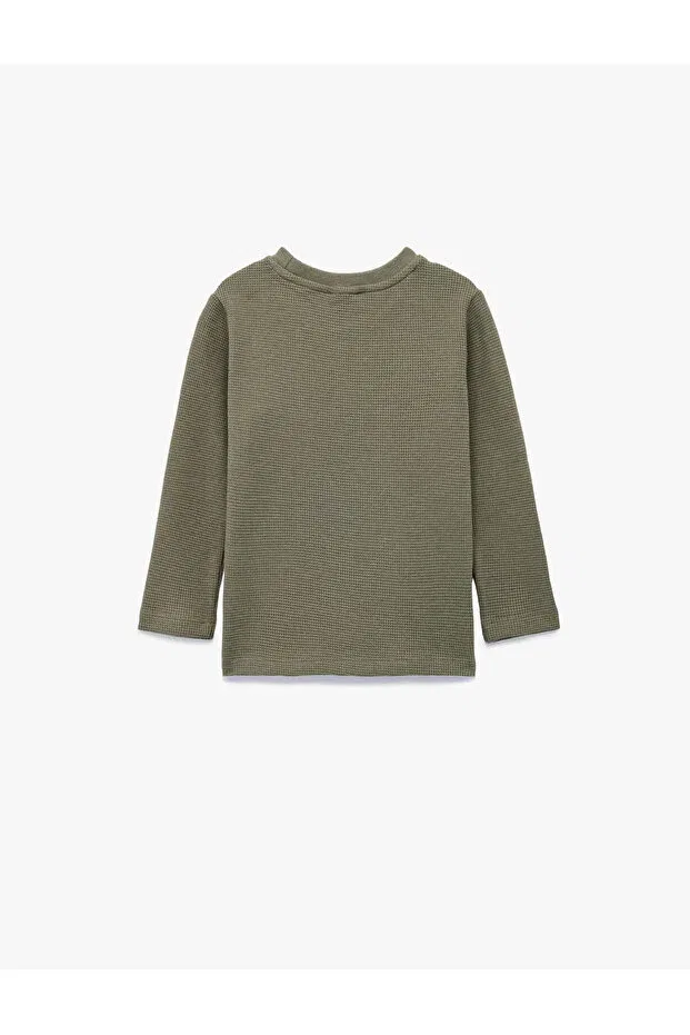 Детская футболка для мальчиков хлопковая с длинным рукавом Koton, Khaki — фото 2