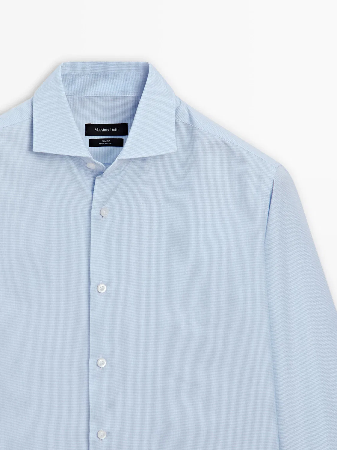 Приталенная рубашка из 100% хлопка в мелкую клетку Massimo Dutti, небесно-голубой — фото 4