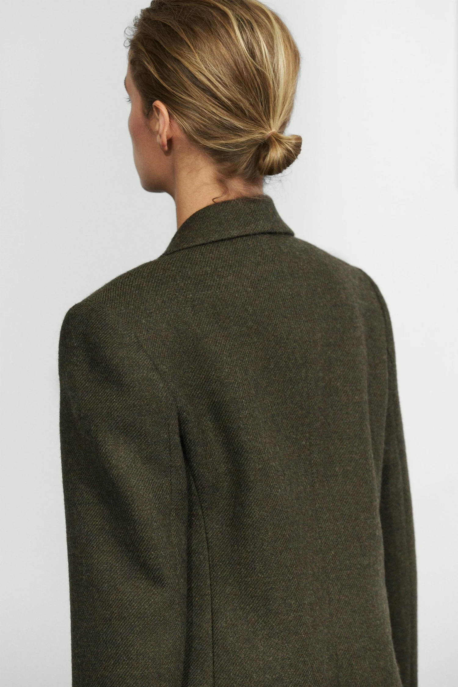 Пиджак Massimo Dutti 100% Melange Wool, светлый хаки — фото 4
