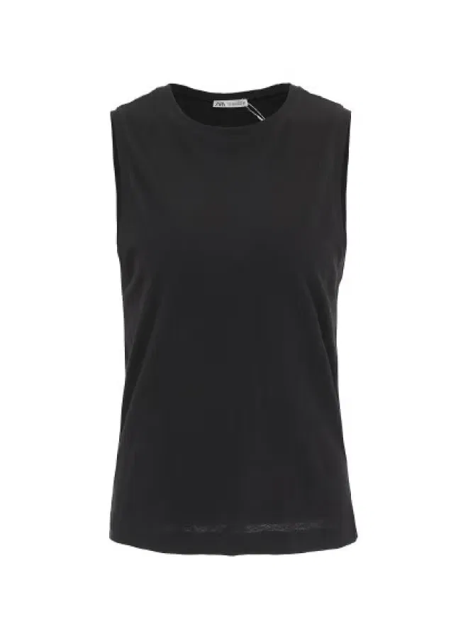 Топ без рукавов с полосками Zara, черный
