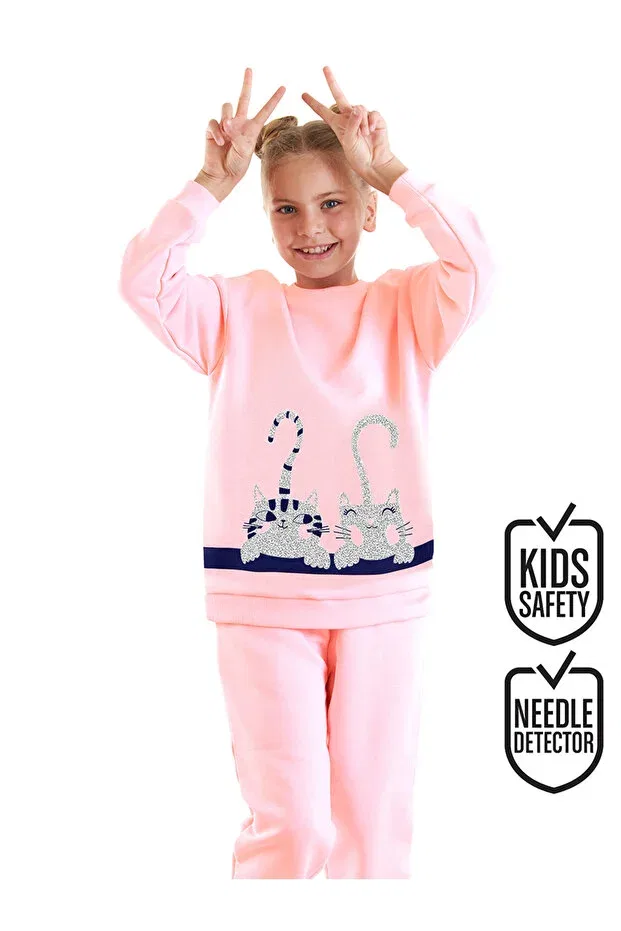 Детский комплект спортивного костюма для девочек с принтом Striped Friends Denokids, Pink