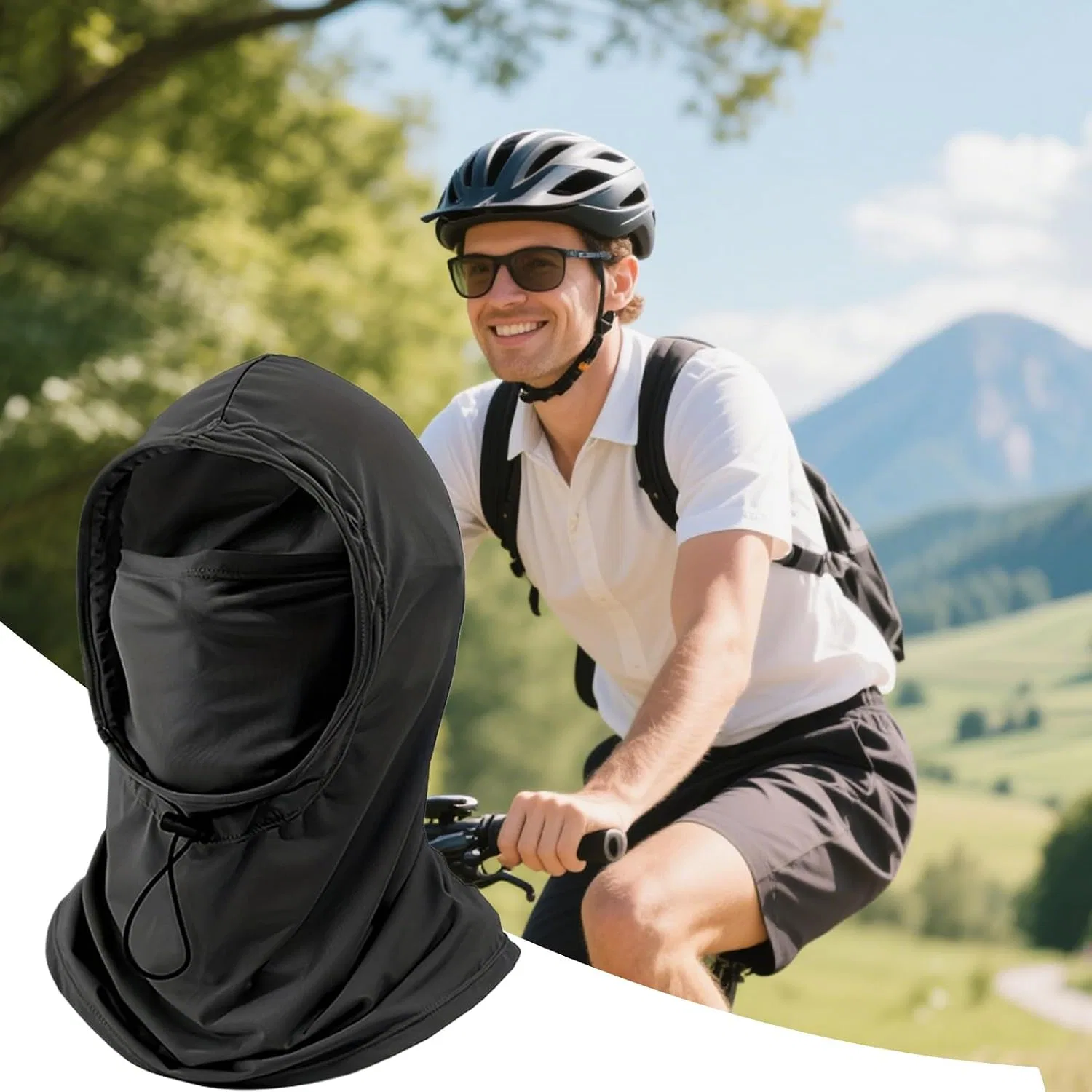 Маска для лица солнцезащитная Ice Silk UPF 50+, Rrlihjgu, 40 x 46 см, Black — фото 3