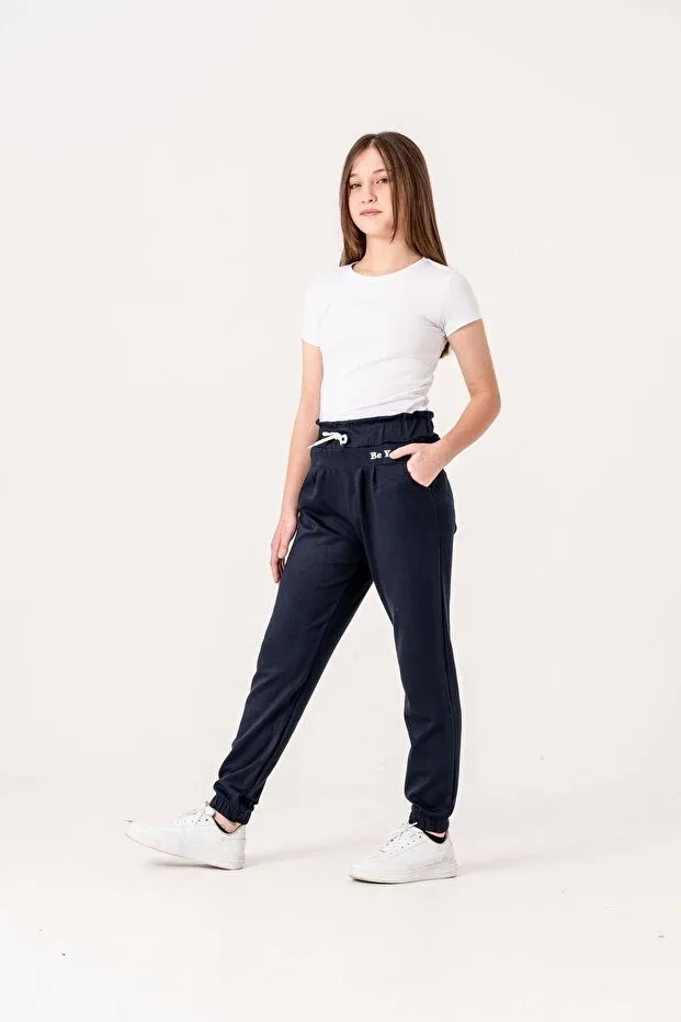 Детские спортивные штаны для девочек с принтом Be You Print Mışıl Kids, Navy Blue — фото 3