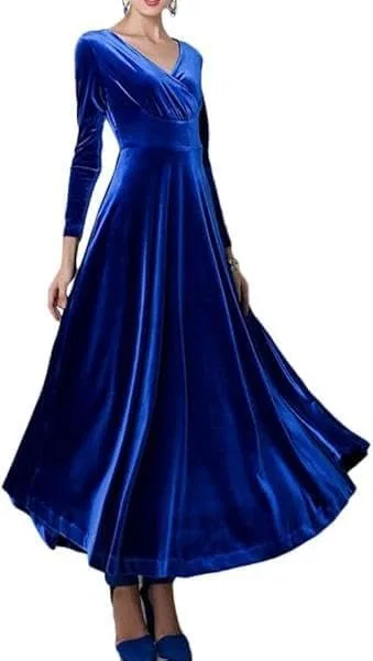 Женское вечернее платье из велюра V-образным вырезом, Royal Blue