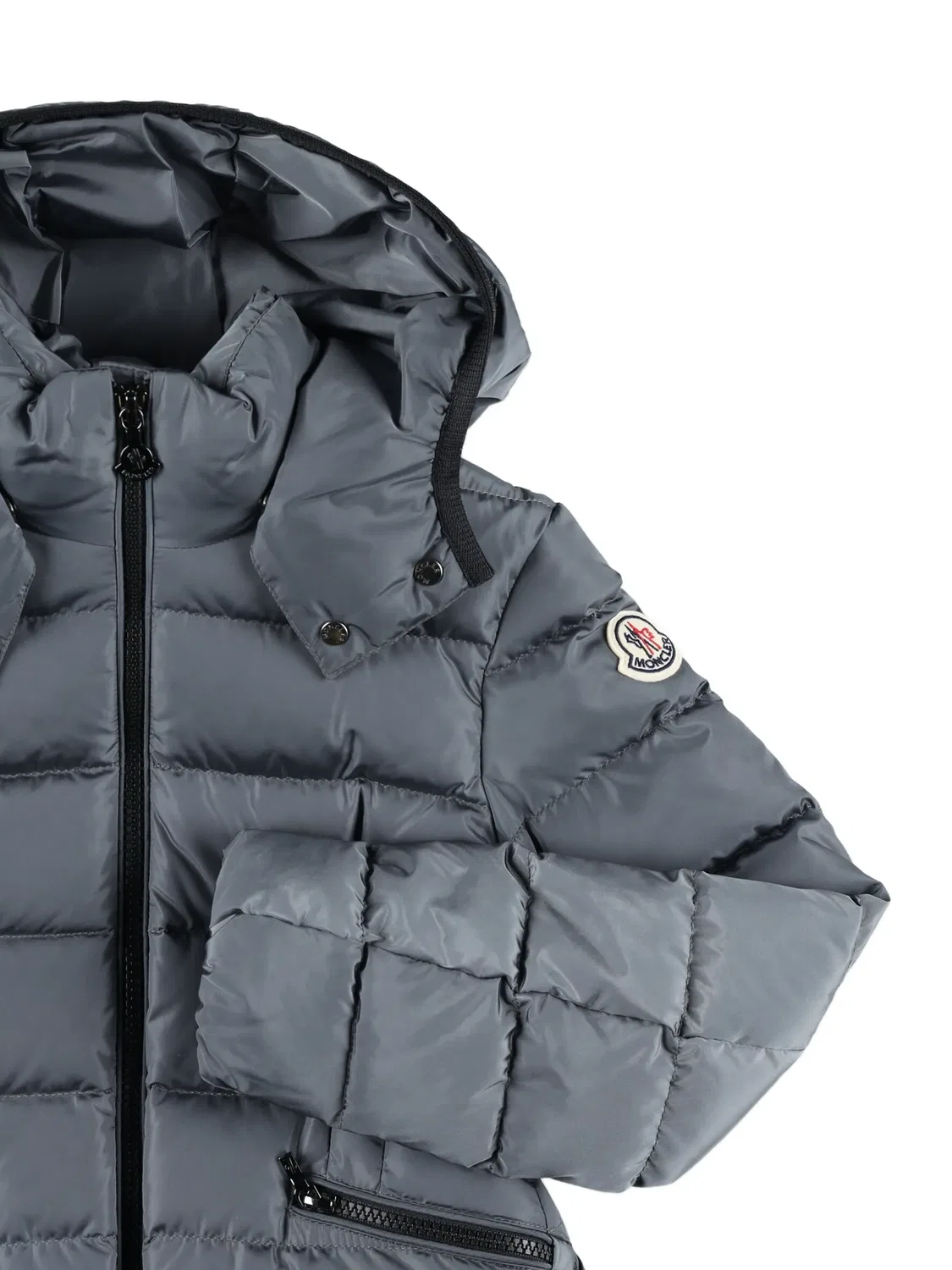 Стеганое пальто с капюшоном, серое Moncler, серый — фото 2
