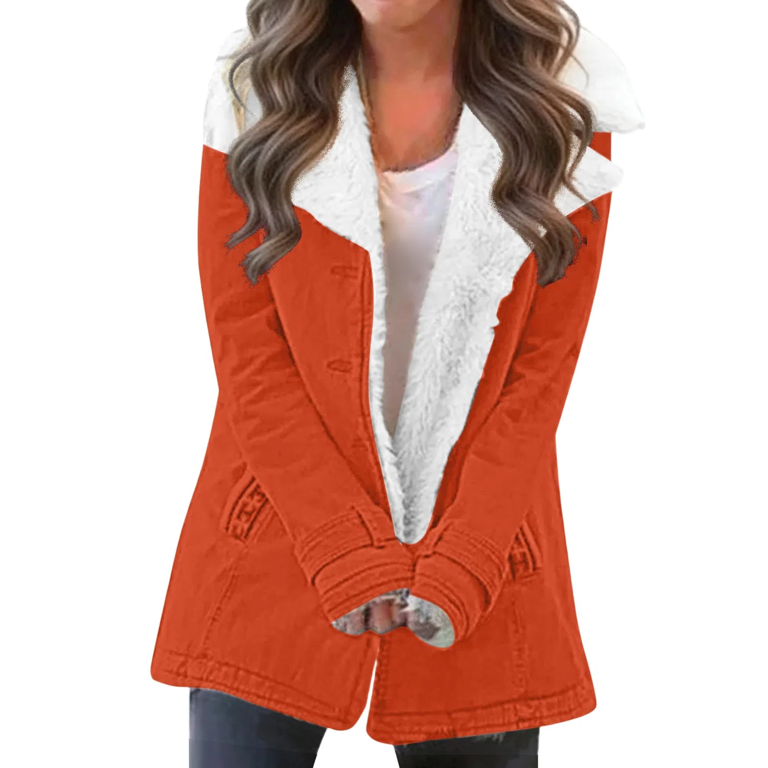 Женская куртка из искусственного меха с коротким рукавом, Orange