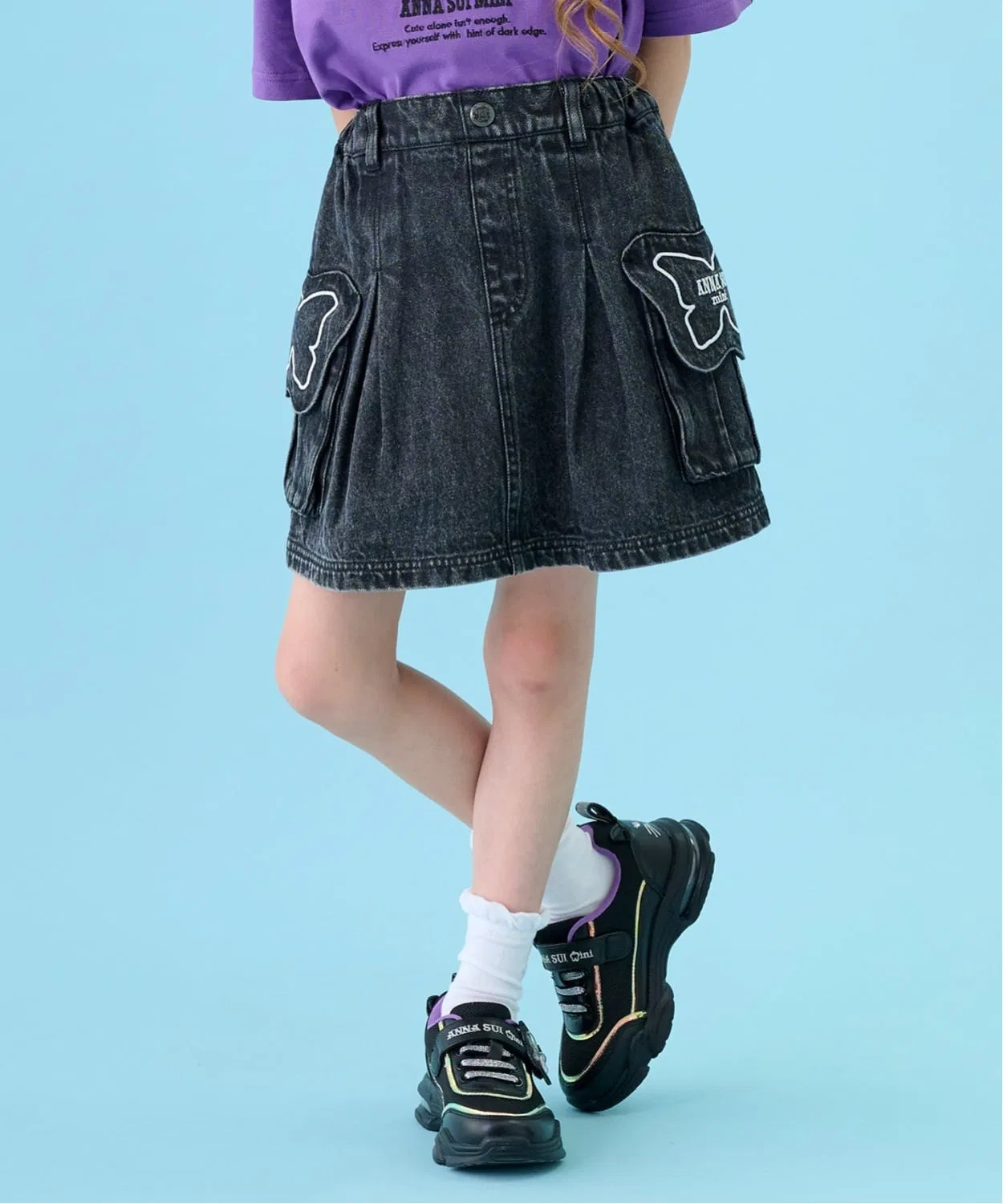 Детские джинсовые шорты-юбка с фlap-карманами ANNA SUI mini, Black