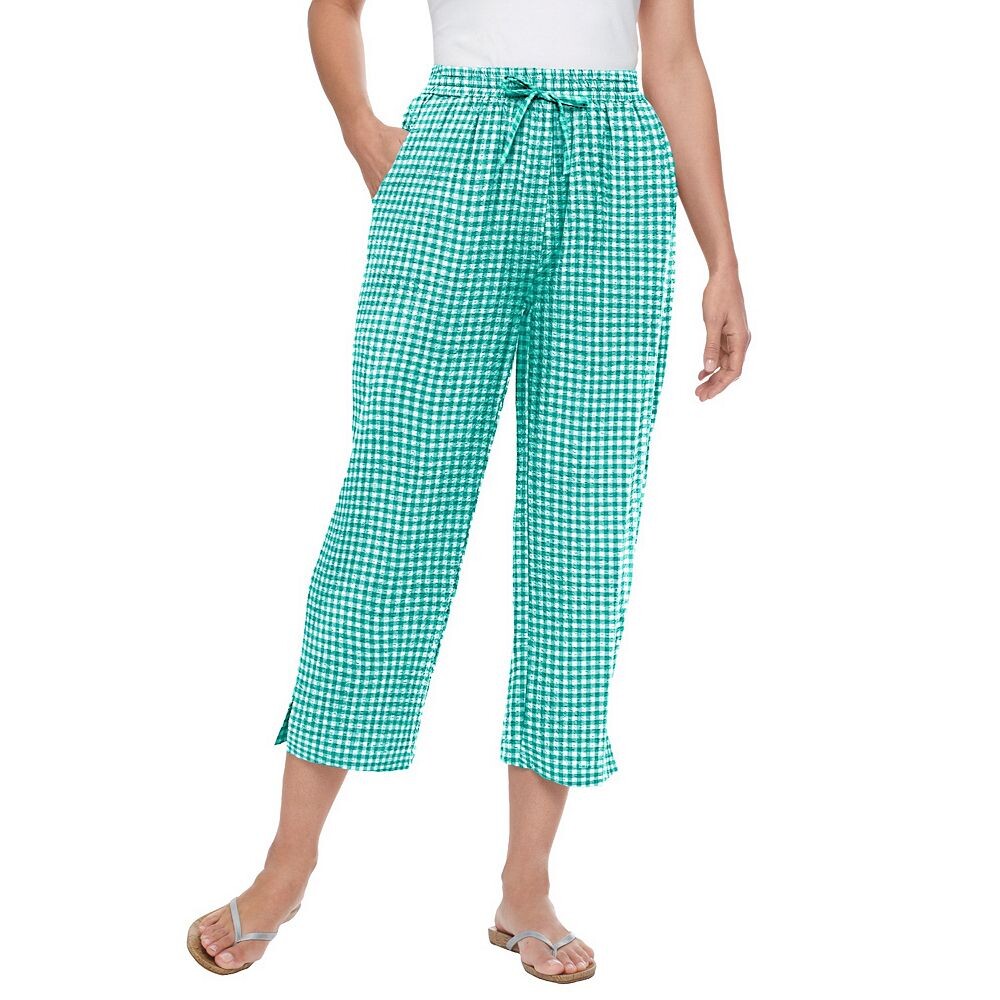 

Женщина в женских капри из жатого хлопка больших размеров Woman Within, цвет Waterfall Gingham
