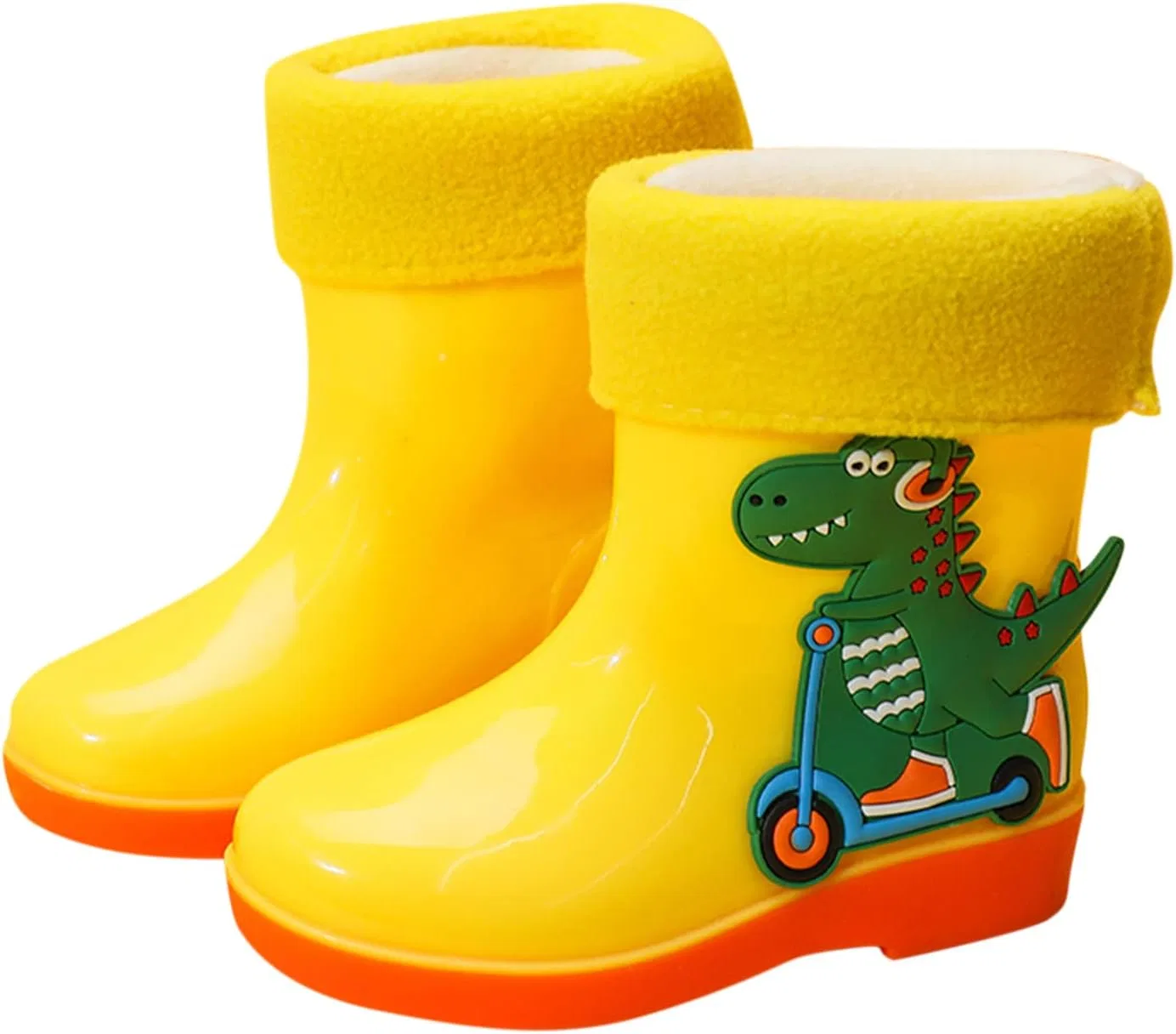 Детские резиновые сапоги с флисовой подкладкой с динозаврами, Yellow — фото 4