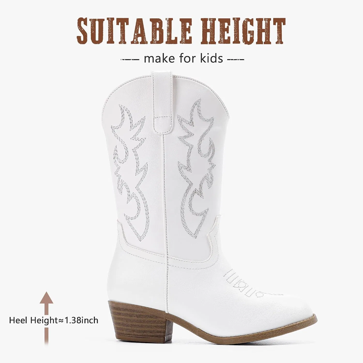 Детские сапоги для девочек с принтом Cowboy Boots for Girls Rhinestone Cowgirl Boots Little Big Kid LAURMOSA, White Embroidery — фото 4
