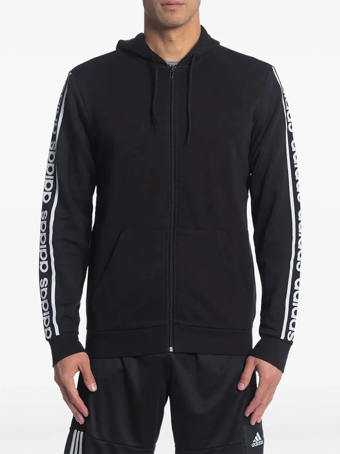 Худи на молнии с логотипом Adidas, черный