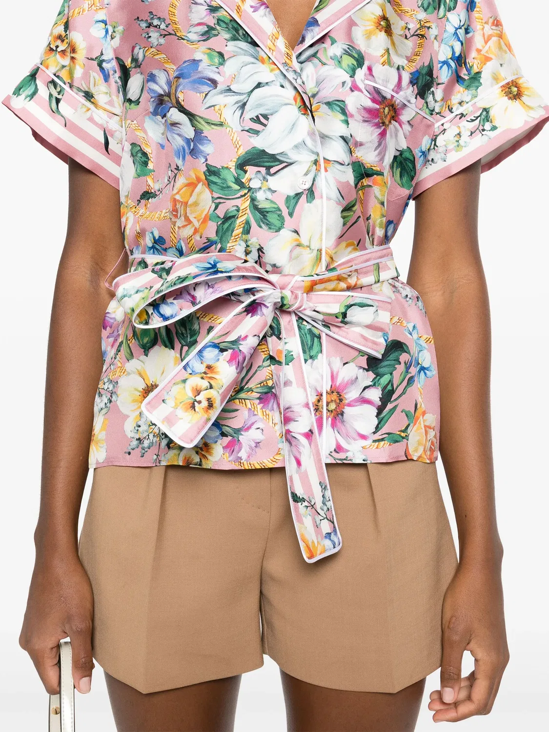 Рубашка из шелка с цветочным принтом Dolce & Gabbana, розовый — фото 3