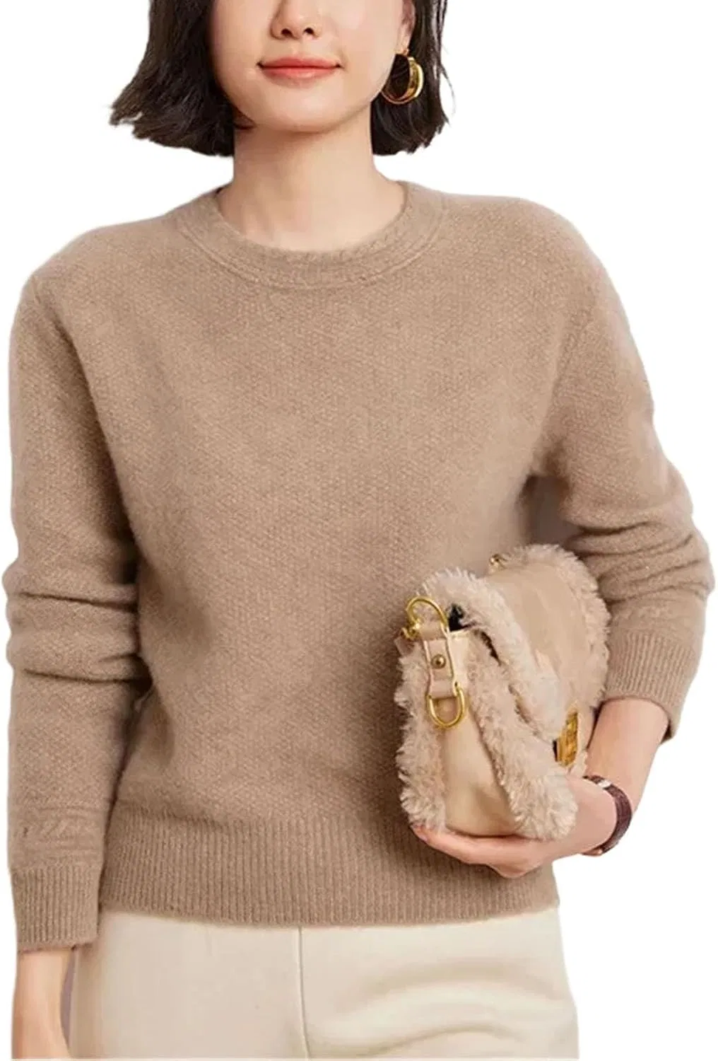 Женский свитер оверсайз с круглым вырезом, Cashmere Knitted, Warm