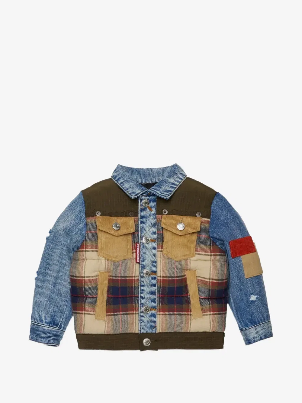 Пуховик в технике пэчворк DSQUARED2 KIDS, синий
