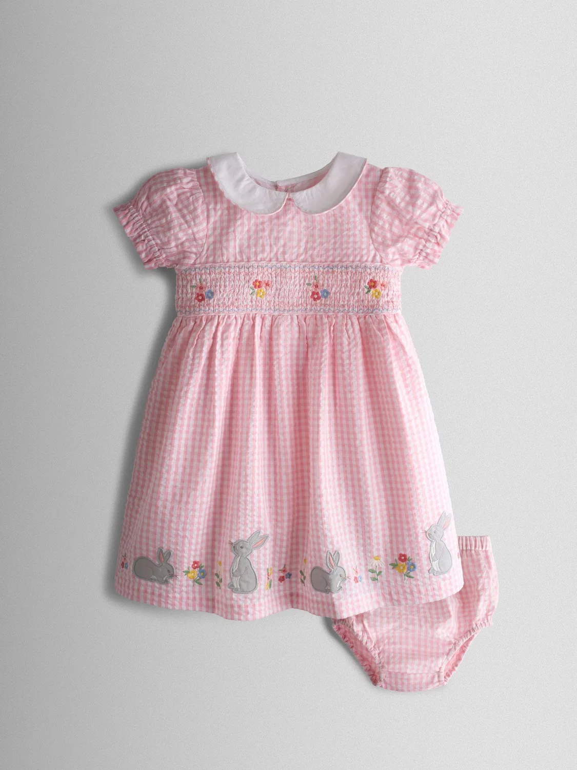 Платье с вышивкой кролик, JoJo Maman Bébé, Light Pink Bunny