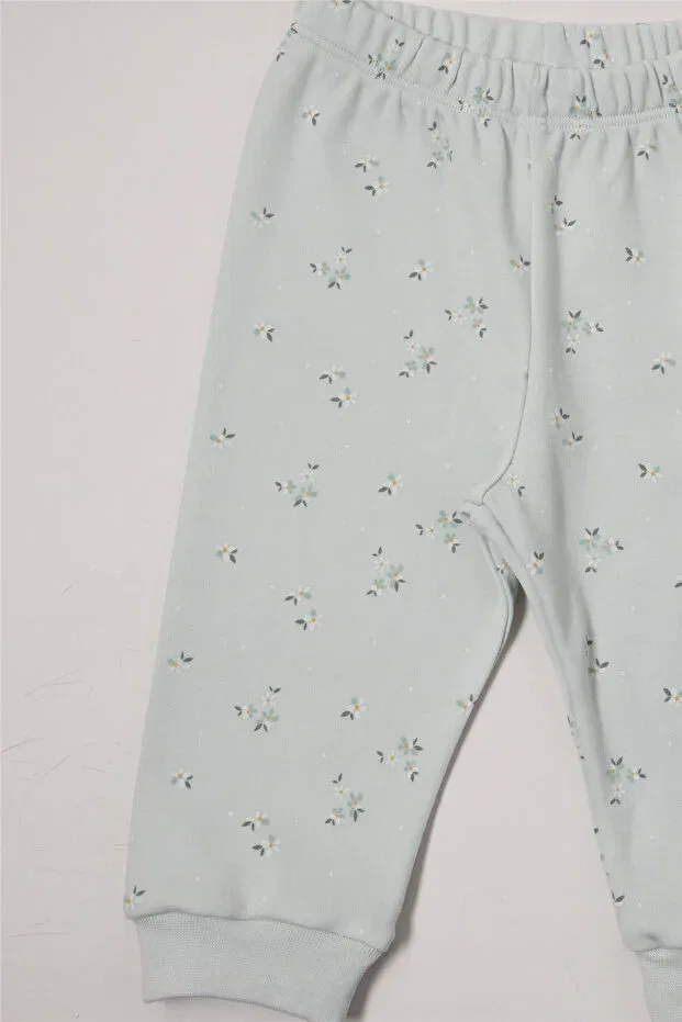 Детские брюки для девочек зауженные Interlock pants without booties (flower garden) Bebetto, Mint — фото 3