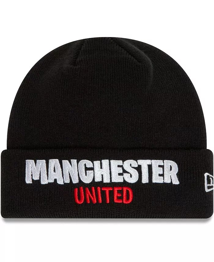 

Черная вязаная шапка с манжетами и надписью Manchester United для мальчиков и девочек New Era
