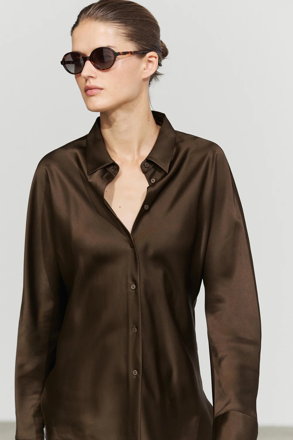 Рубашка Massimo Dutti Flowing Satin, тоффи — фото 2