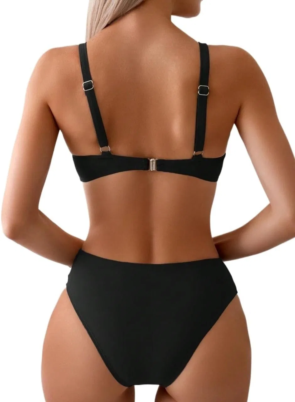 Женский бикини-комплект с высокой талией Twisted Front, Black