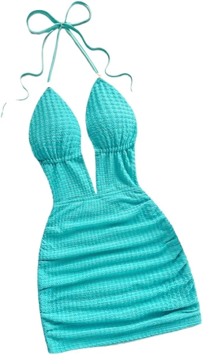 Женское мини-платье с запахом Cami, Teal Blue