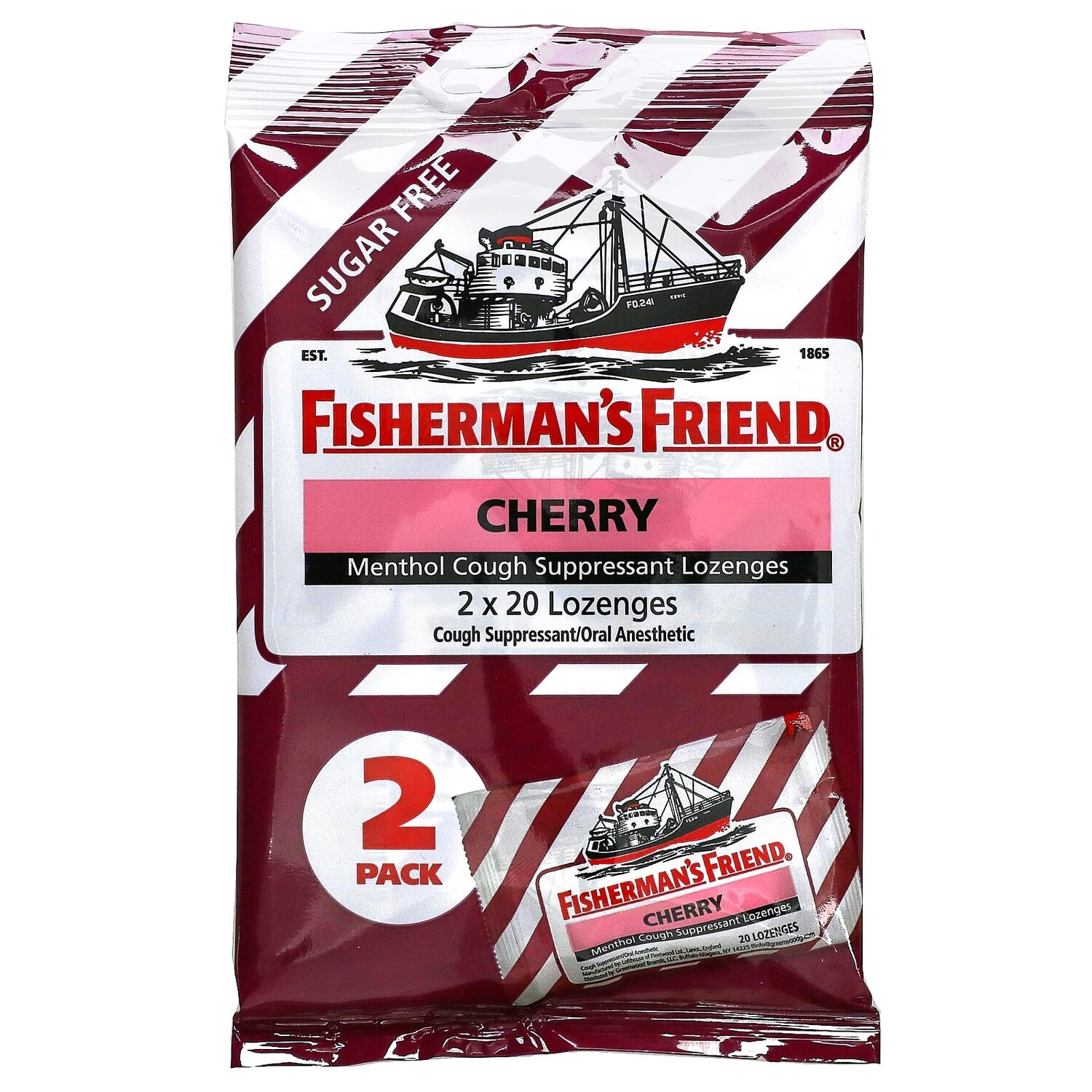 

Леденцы Fisherman's Friend от кашля с ментолом, вишня, 40 леденцов