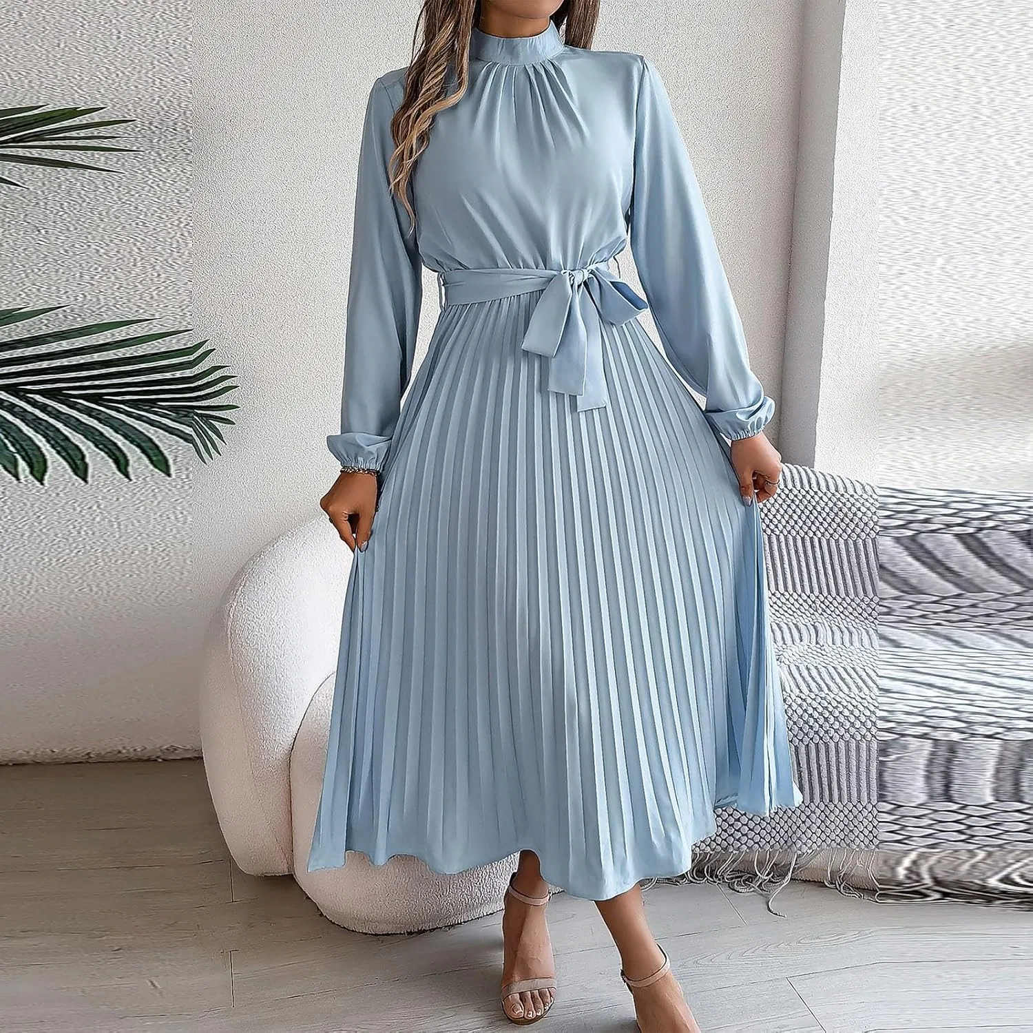 Женское платье макси с длинным рукавом на запах, Light Blue — фото 2