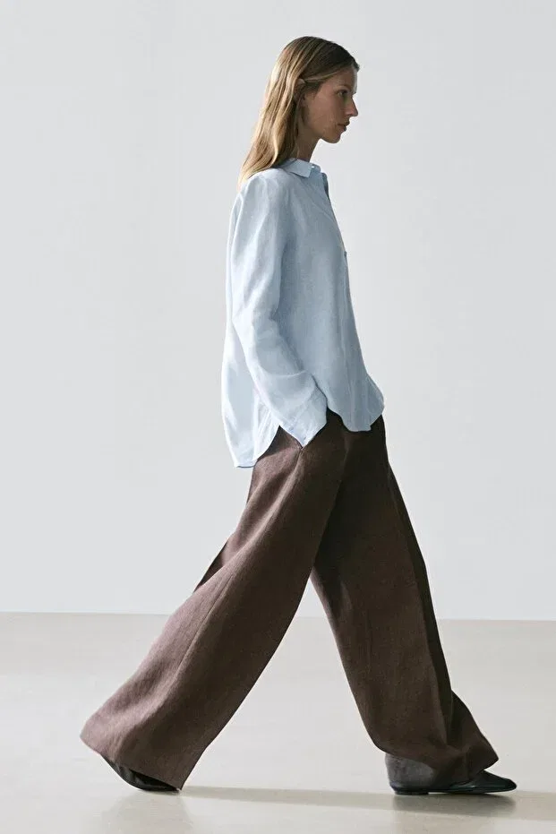 Женская рубашка льняная Massimo Dutti, Sky Blue — фото 4