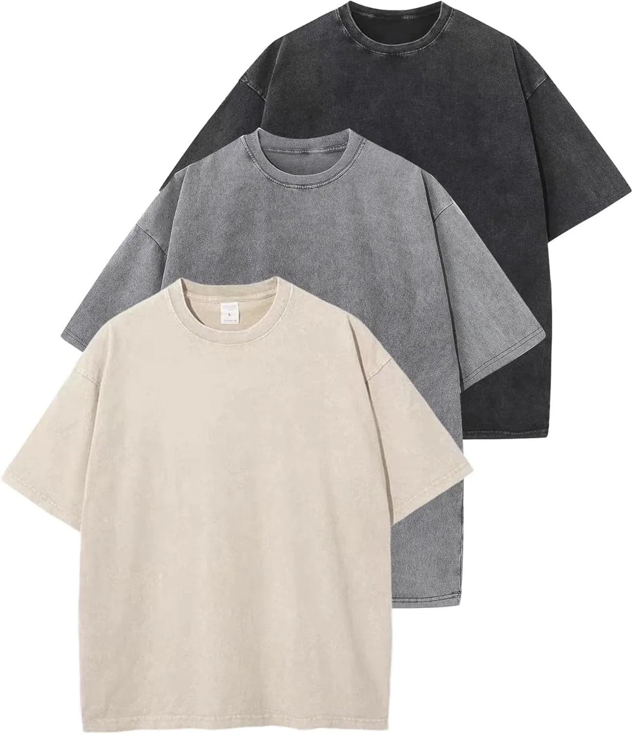 Мужская футболка оверсайз с кислотной стиркой, 3 шт, 3pcs-b
