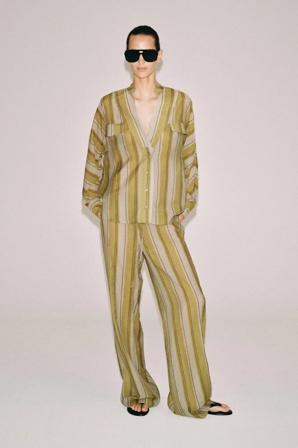 Полосатые брюки из коллекции ZW ZARA, Green stripe — фото 3