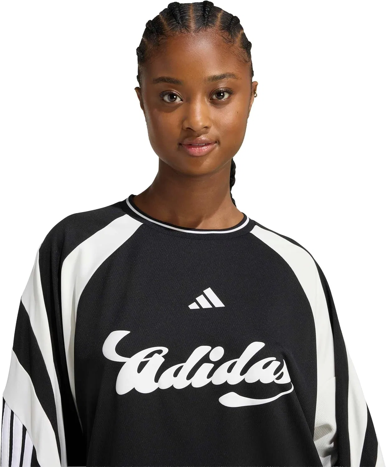 Женская футболка свободного кроя House of Tiro adidas, Black/Off White — фото 4