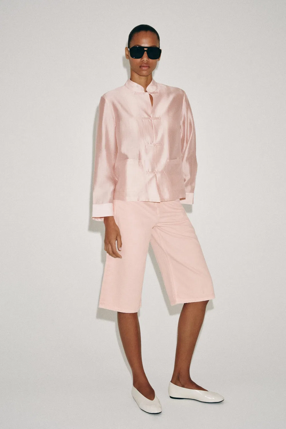 Джинсовые шорты-бермуды средней посадки из коллекции ZW ZARA, Pink