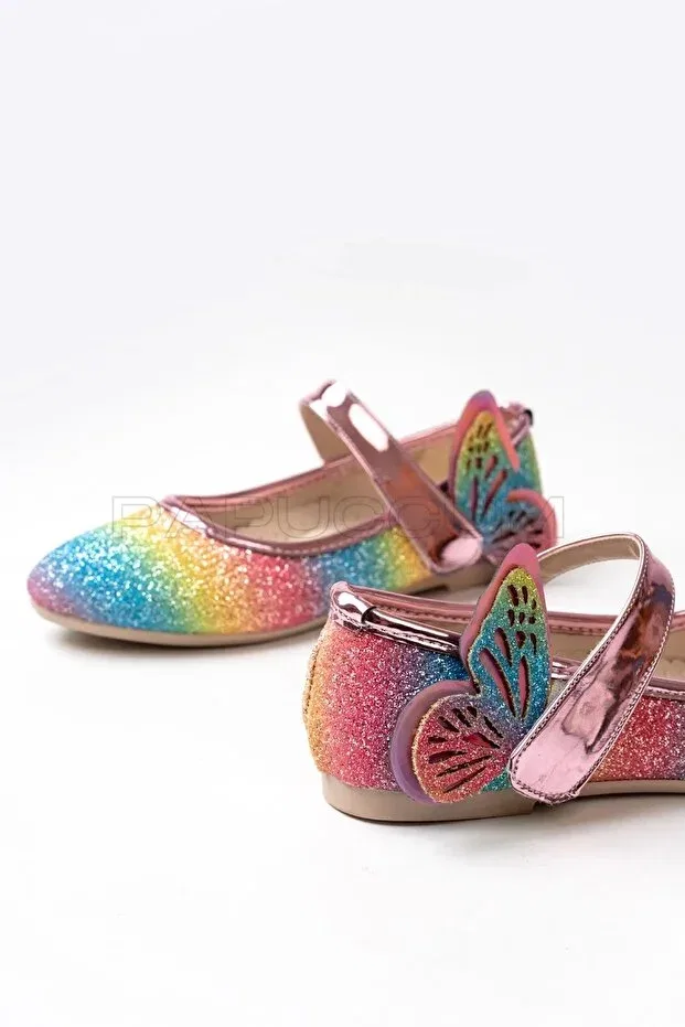 Детские балетки для девочек с принтом Rainbow Butterfly P Papuccum Ortopedi Çocuk Ayakkabıları, Rainbow — фото 4