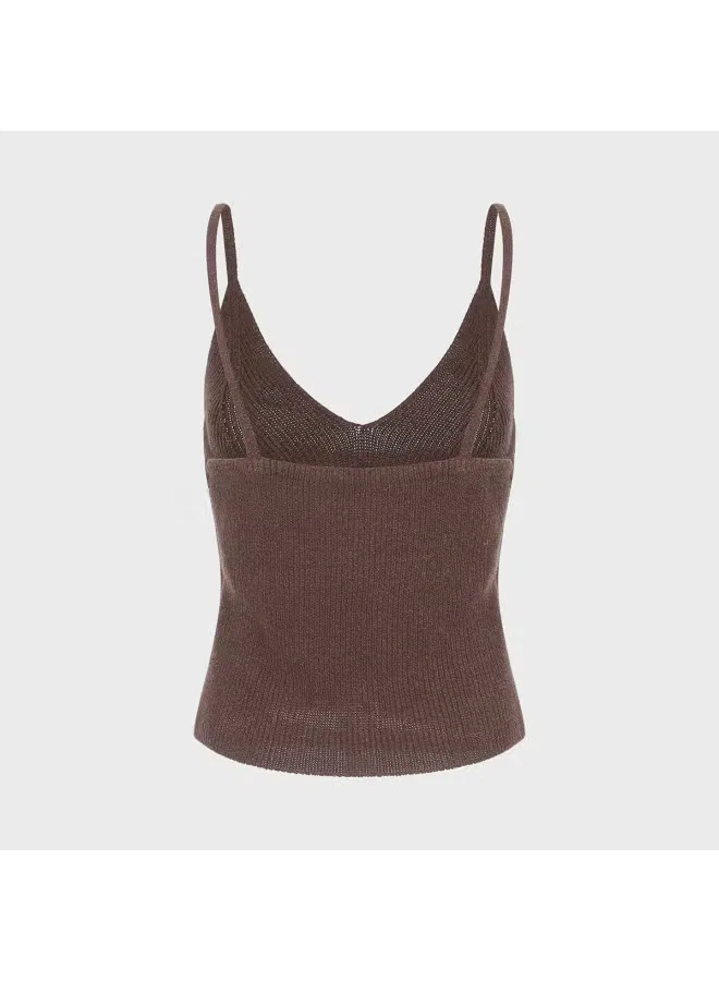 Пуловер с V-образным вырезом вязаный Zara, коричневый — фото 3