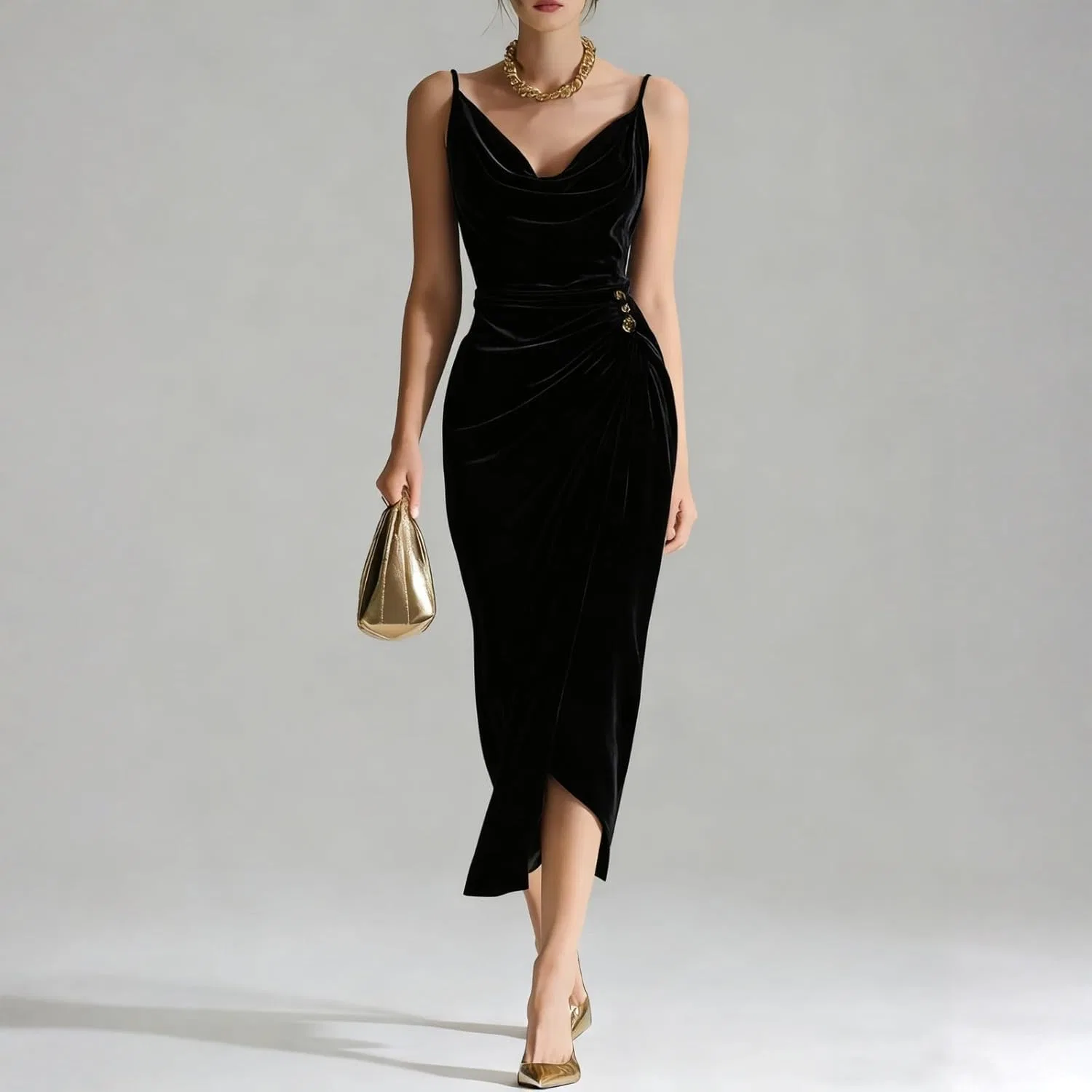 Женское коктейльное платье миди из вельвета и тюля Bodycon, Black — фото 2