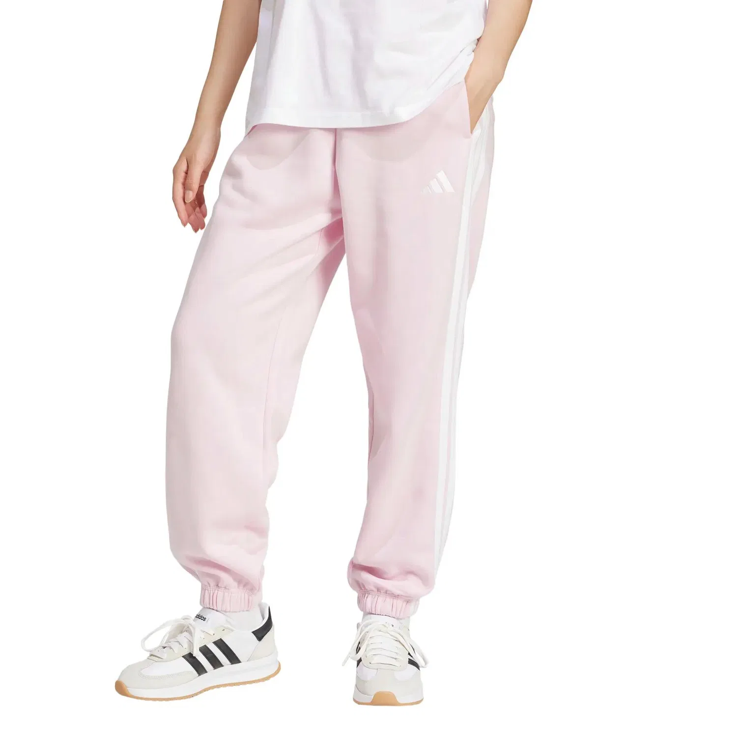 Женские спортивные штаны с тремя полосками adidas Essentials 3 stripes, Роза / Белый — фото 2
