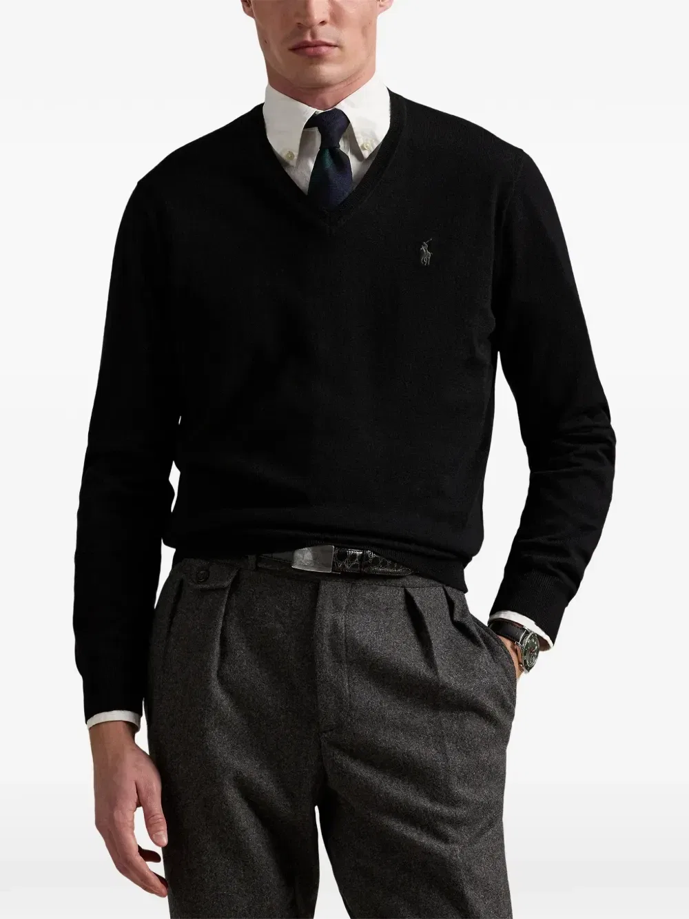 Свитер с V-образным вырезом Polo Ralph Lauren, черный — фото 3
