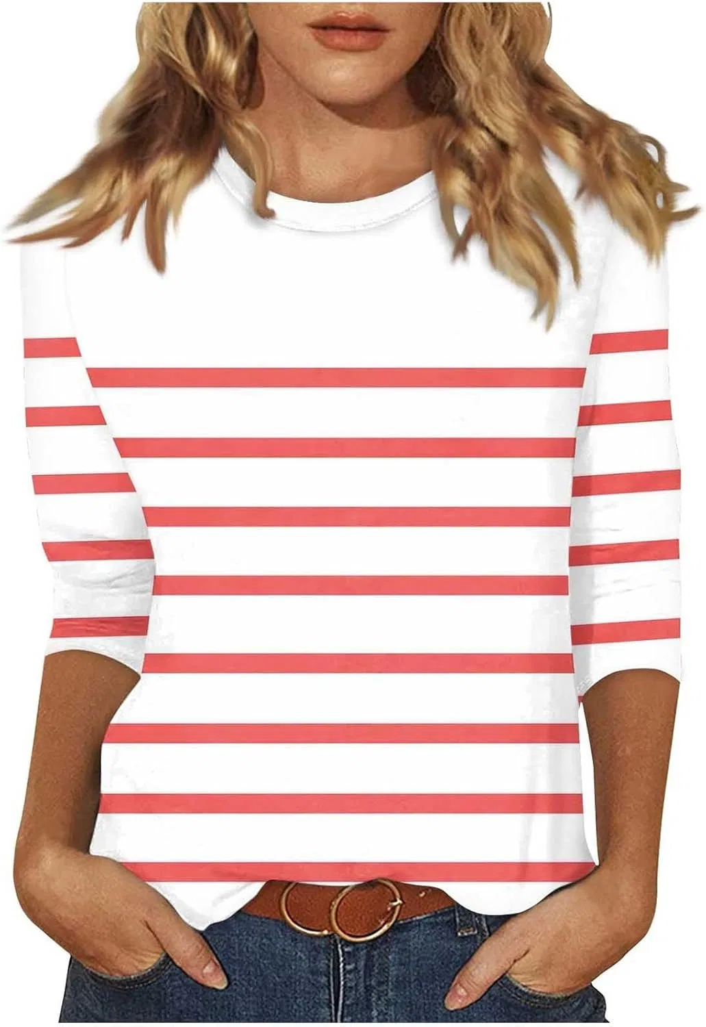Женская свободная туника с 3/4 рукавом, Red