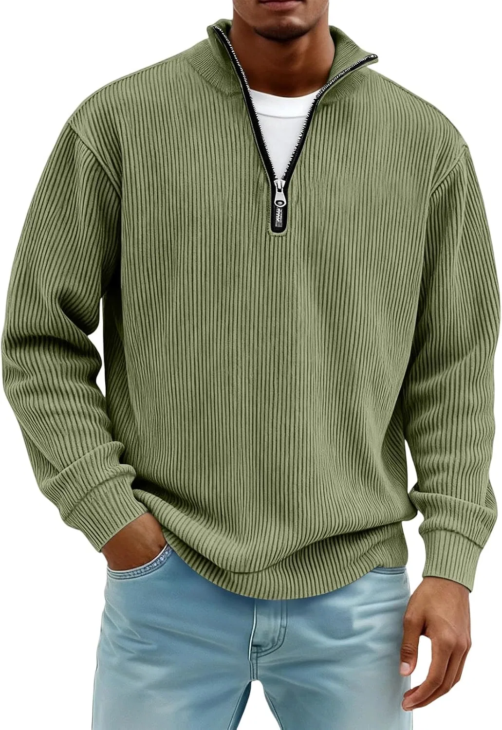 Мужская футболка с длинным рукавом хенли Regular Fit, Army Green