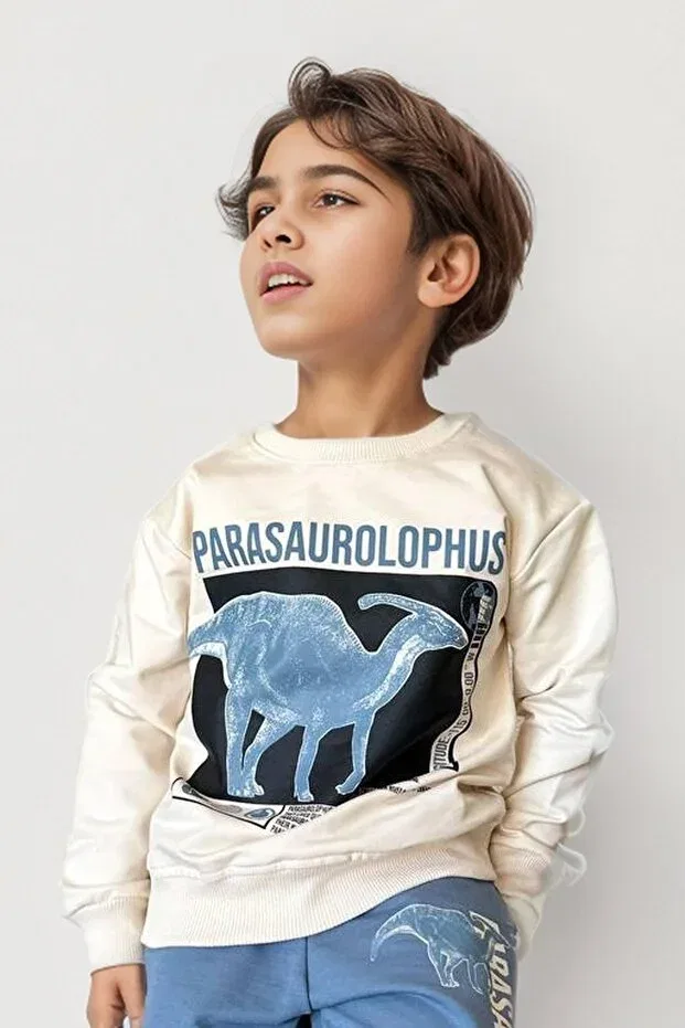 Детский спортивный костюм для мальчиков с принтом Boy'S blue tracksuit set with parasaurolophus figure and text print Riccotarz, Blue — фото 3