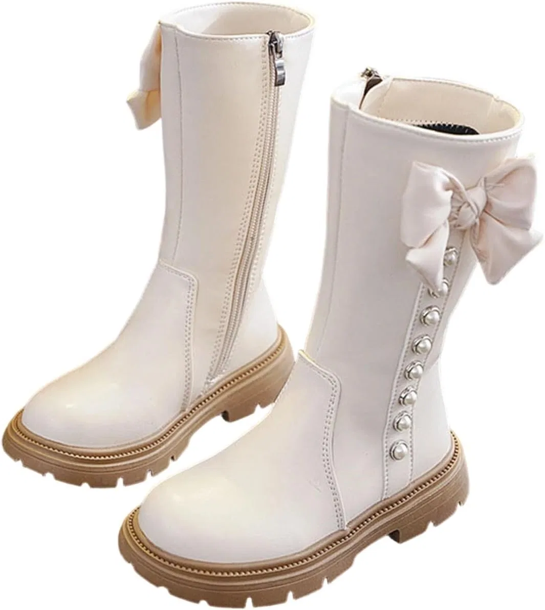 Детские зимние сапоги для девочек с бантом и молнией Zzalalana, Beige