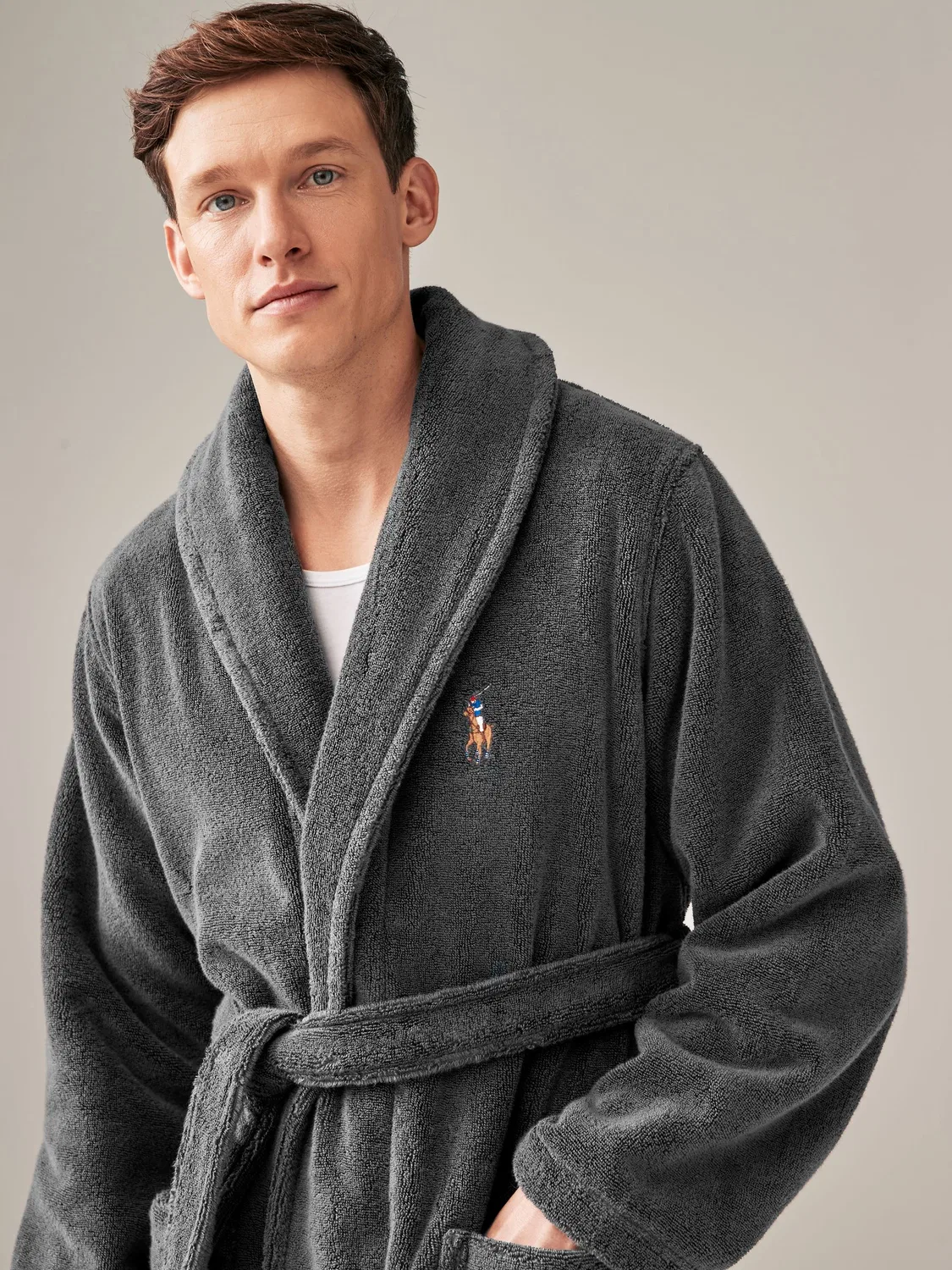 Халат махровый с шальным воротником Polo Ralph Lauren, темно-серый — фото 3