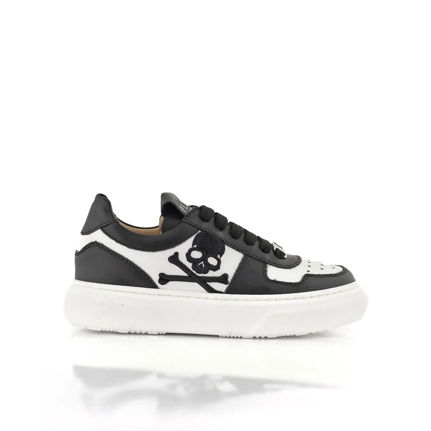Детские кроссовки Lo-Top из телячьей кожи Philipp Plein, Black/White — фото 3