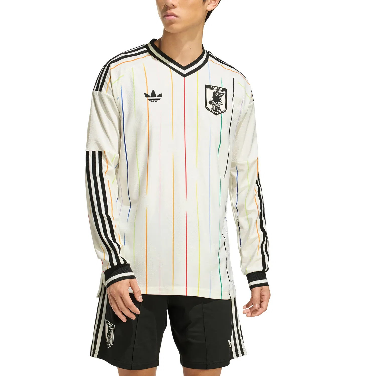 Мужская футболка с длинным рукавом Adidas Japan 26 Away Authentic Long Sleeve Jersey Off White Black, белый — фото 3
